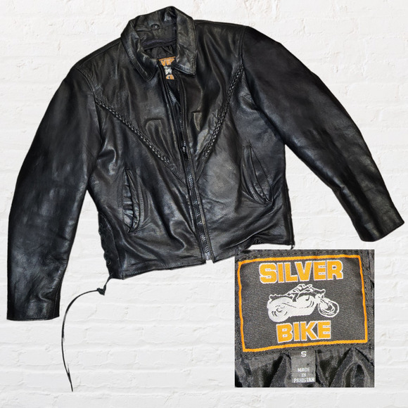 silver bike Jackets & Blazers - 80s Silver Bike Leather Motorcycle Jacket Vintage